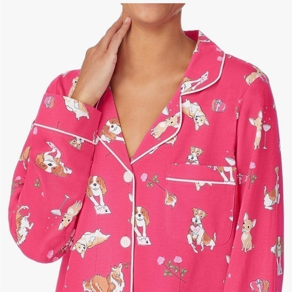 BEDHEAD “be mine” hot pink dogs long sleeve pyjama shirt size medium - Picture 1 of 8